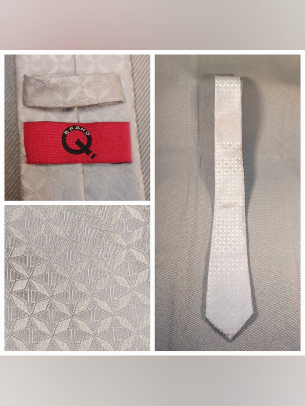 Brand Q Italy Men's Silver Tie Asanoha Pattern (Hemp Leaf Pattern)